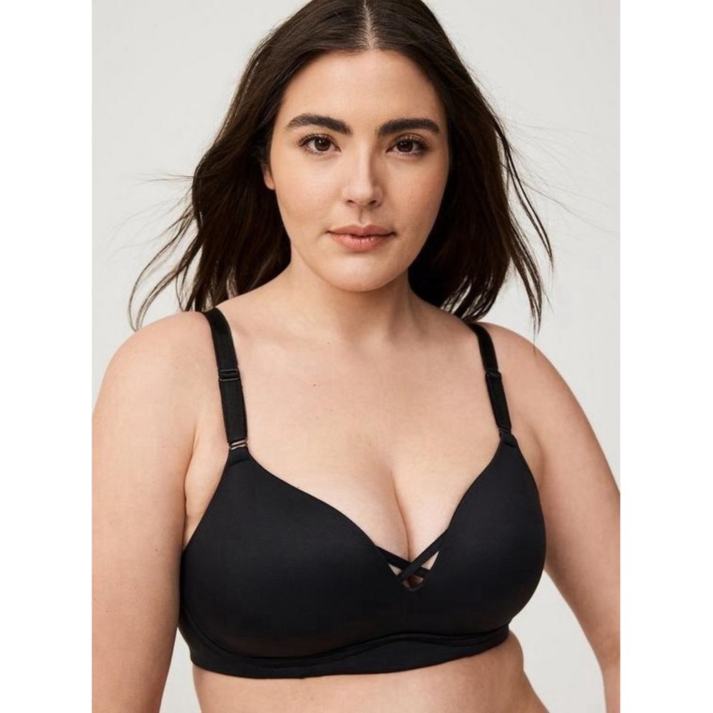 Torrid Curve Dream Wire Free Push Up‎ Plunge Bra Plus Size 46DD Black